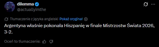 Wpis z&nbsp;2021 roku przewidujący wynik 3:2 dla&nbsp;Argentyny w&nbsp;finale z&nbsp;Hiszpanią