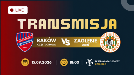 Raków Częstochowa – Zagłębie Lubin, transmisja 15 września 2026